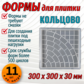 Форма для тротуарной плитки Квадрат Кольцово 300*300*30 мм 1679