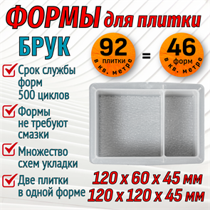 Форма для брусчатки Брук римский 120*120*45/120*60*45 мм 1857
